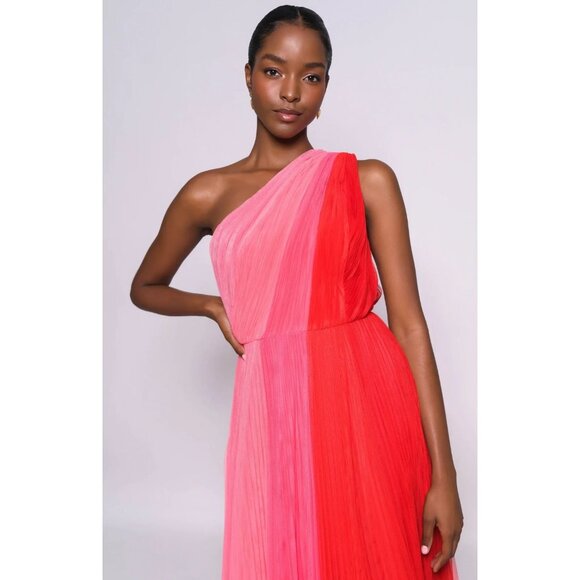 Anthropologie HUTCH Tarina Maxi Gown 2 One Shoulder Dress Pleat Tulle Colorblock - Picture 4 of 10